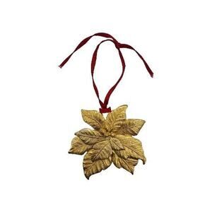 Vintage 1992 LS Louis Stern Gold Poinsettia Leaf Christmas Ornament Metal 2.5"